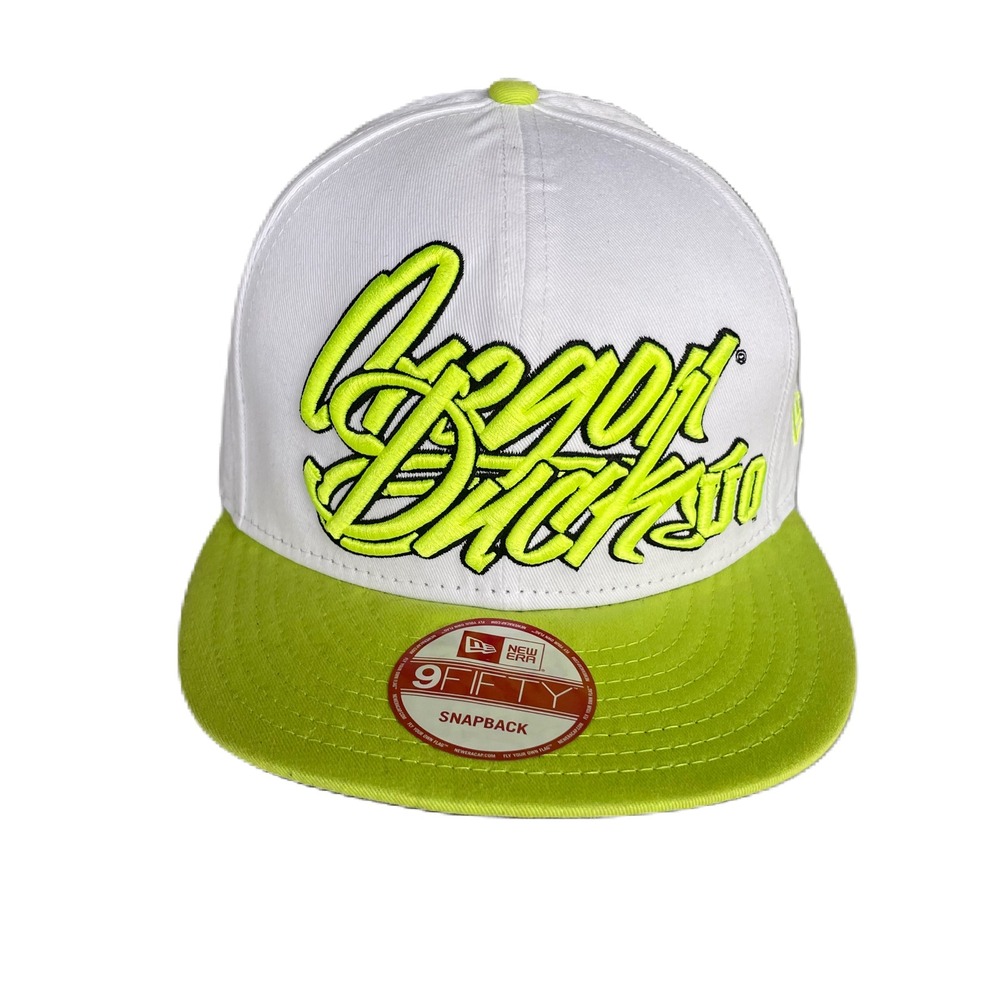 New Era 9FIFTY Oregon Ducks Snapback Hat White Neon Lime Green Script Cap OSFM